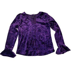 Girls Velvet Top S 5/6 Purple Shirt Long Sleeve Lace Bow Fairy Whimsigoth Y2K